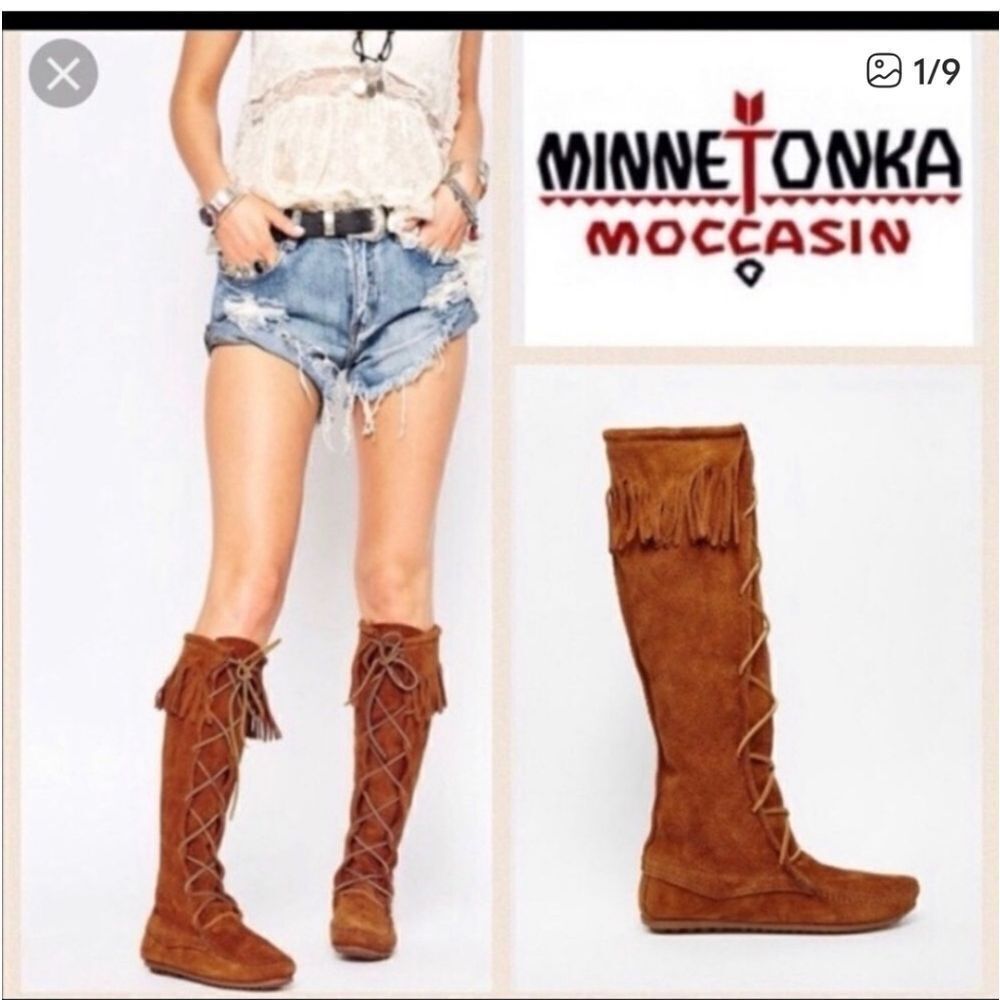 Minnetonka Tan Lace-Up Fringe Boots